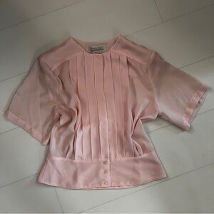 Vintage 80s pale pink pleated semi sheer short sleeve top